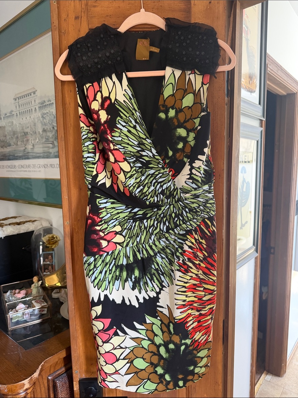 Ali Ro Multicolor Floral-Print Sleeveless Midi Dress with Black Yoke